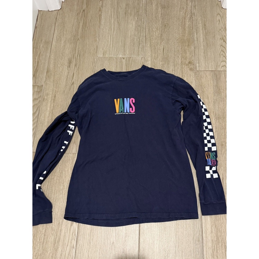 Mens Vans Off the Wall 1966 Color Logo Checker Blue Long Sleeve Classic Shirt M